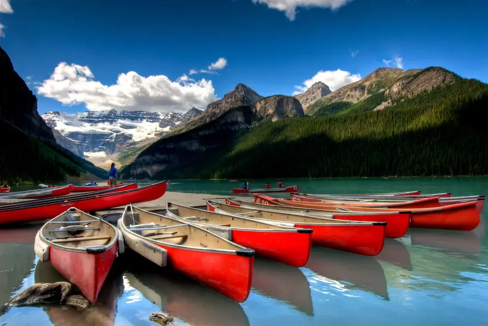 Banff National Park, Alberta, Canada - Canoes in Lake Louise