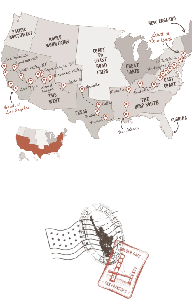Grand Tour America road trip itineary map with The American Road Trip Company