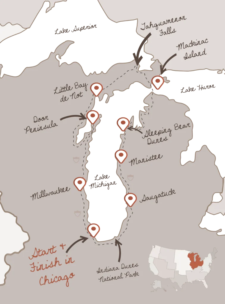 Lake Michigan Loop route with The American Road Trip Company