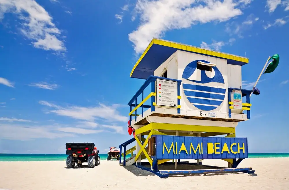 Lifeguard house on beach in Miami, Florida, USA