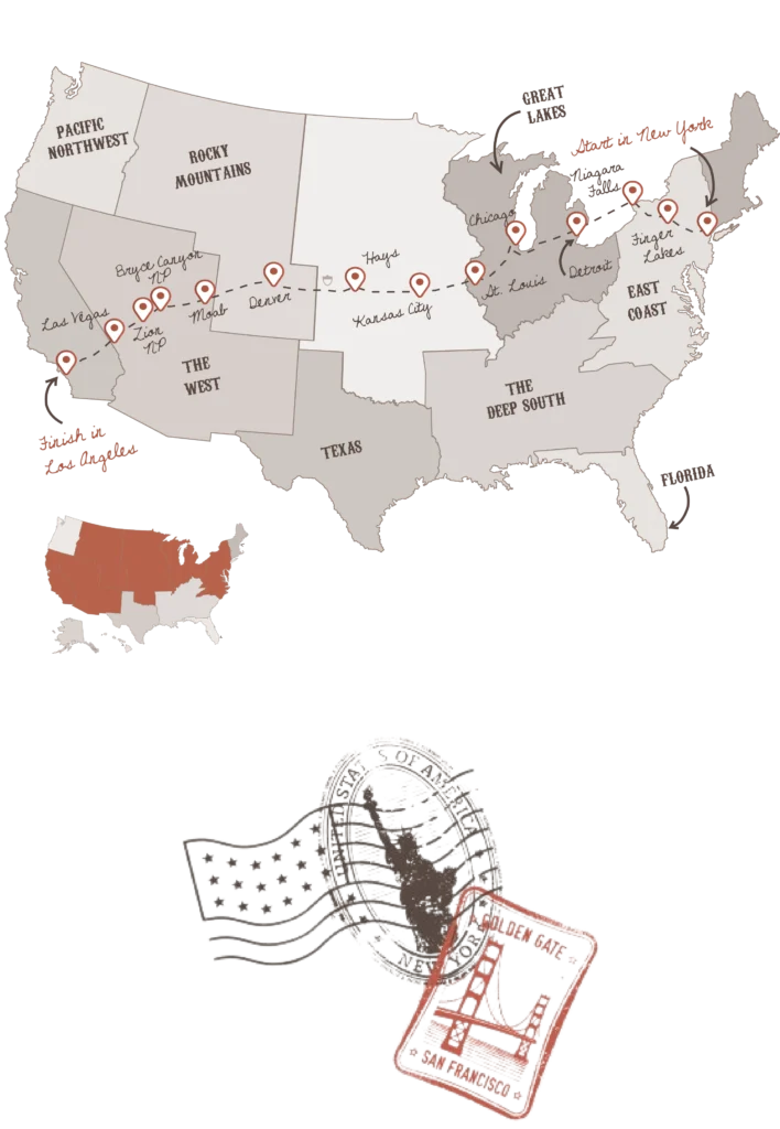 New York to Los Angeles road trip itinerary with The American Road Trip Company