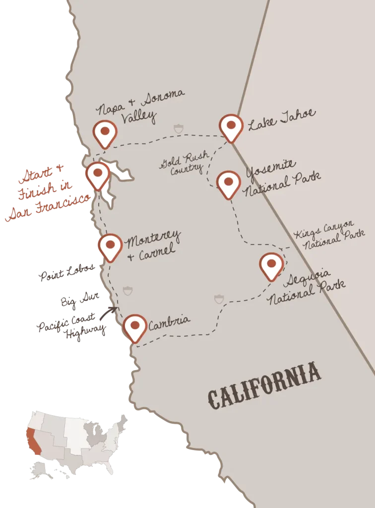 Northern California route with The American Road Trip Company