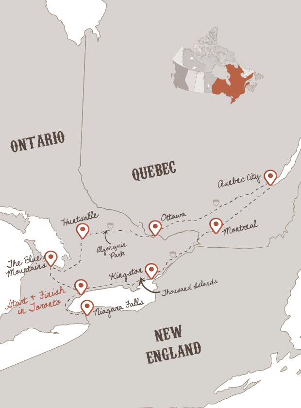 Ontario & Quebec route with The American Road Trip Company