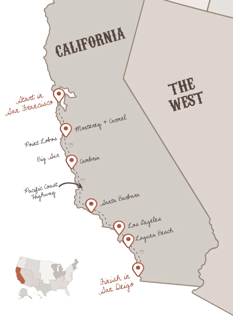 Pacific Coast Highway route with The American Road Trip Company