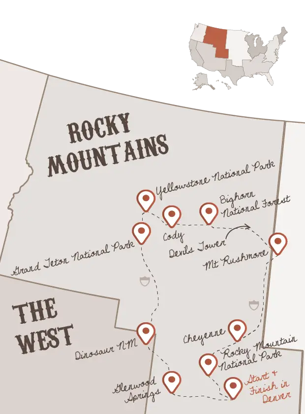 Rockies Explorer route with The American Road Trip Company