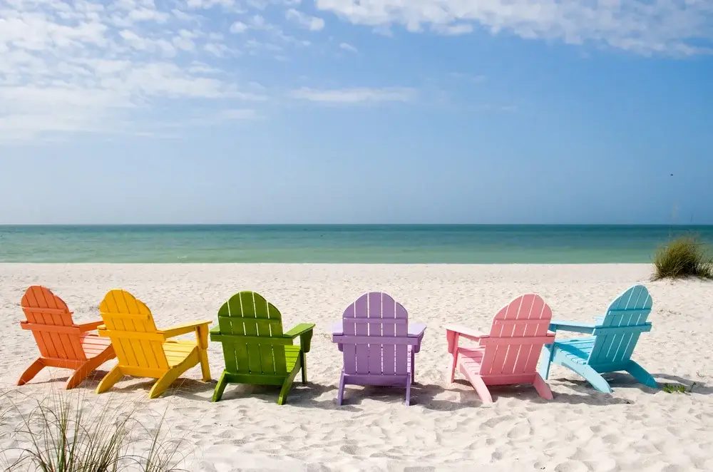Beach chairs in Sanibel, Florida, USA
