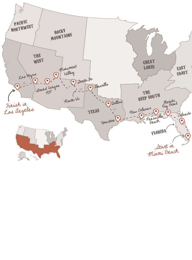 Southern Crossover route with The American Road Trip Company