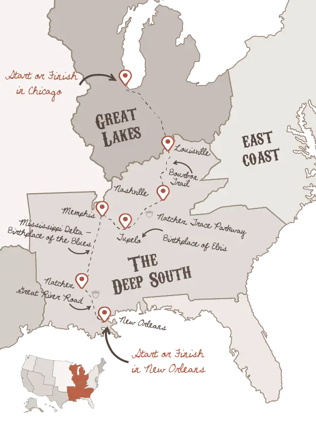 American Music Tour route with 'The American Road Trip Company'
