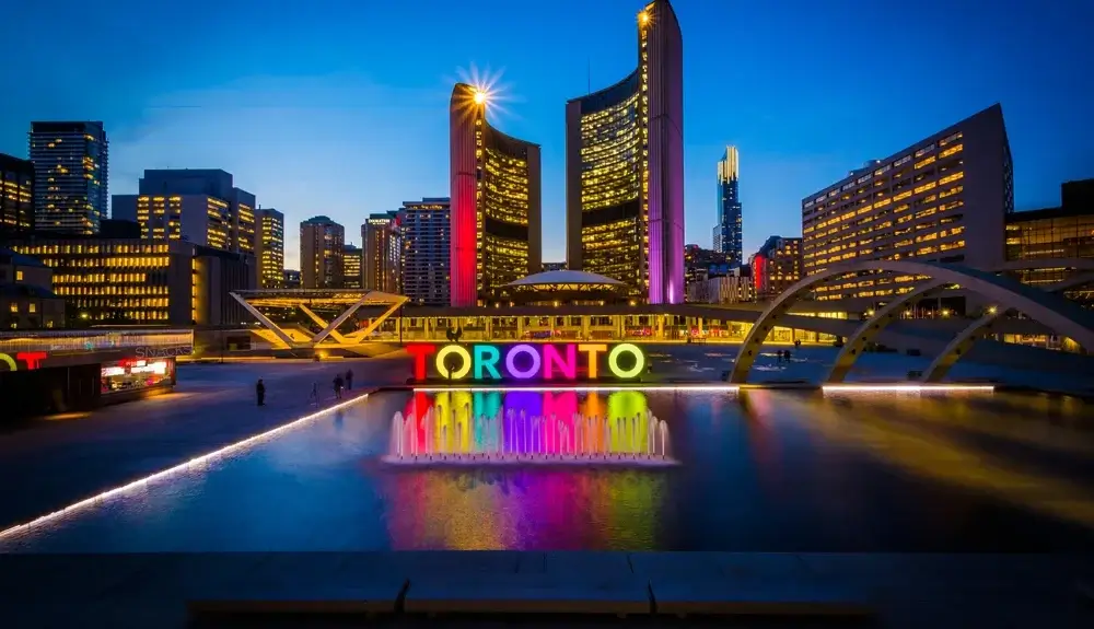 Toronto - View of Nathan Phillips Square and Toronto Sign in downtown