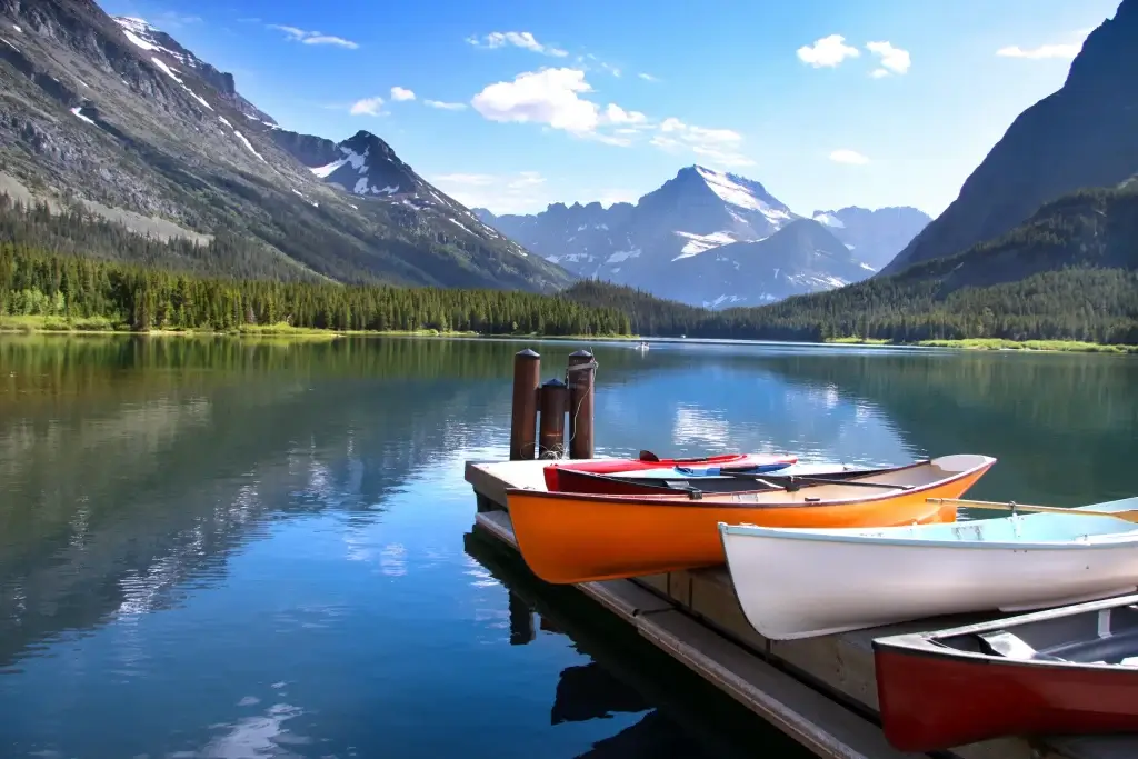 Canoes by lake Mc Donald in Glacier National Park