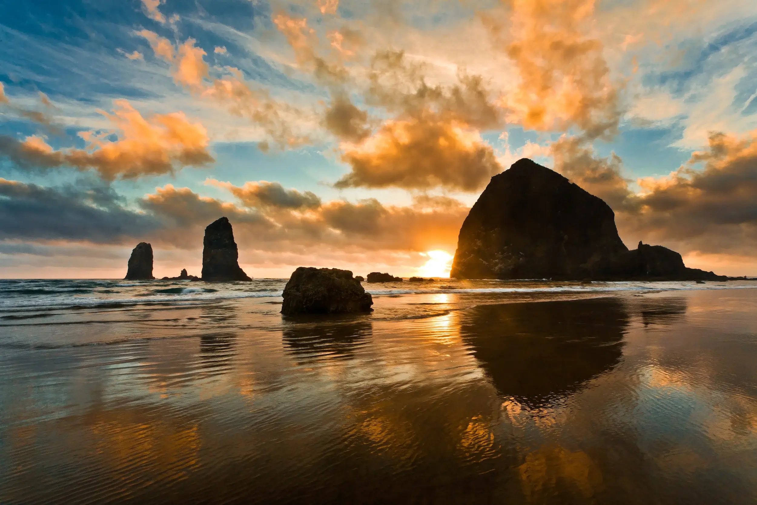 Haystack Rock at sunset Cannon Beach Oregon